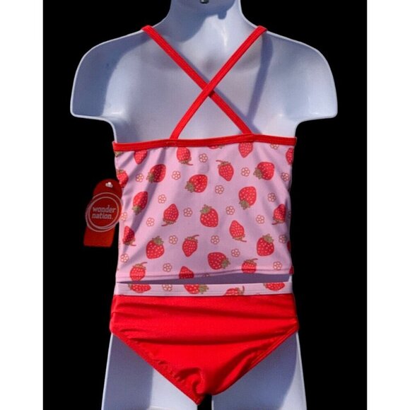 Wonder Nation Girls Strawberry Tankini 2 PC Swimsuit Size 3T Pink - Picture 3 of 13